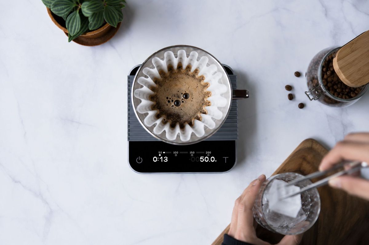 Pour over brewing viewed from above